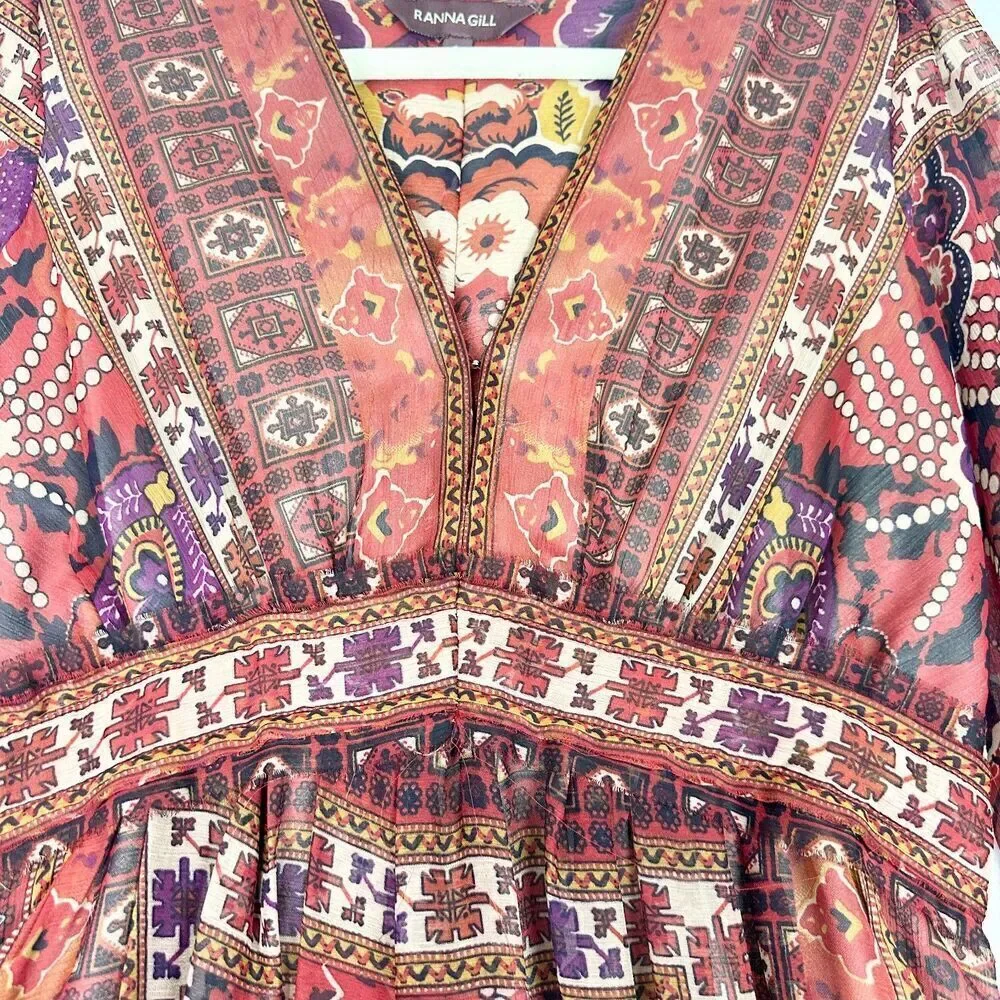 Anthropologie Ranna Gill Ceret Maxi Dress Size 2 Boho Floral Paisley Western - Picture 6 of 9